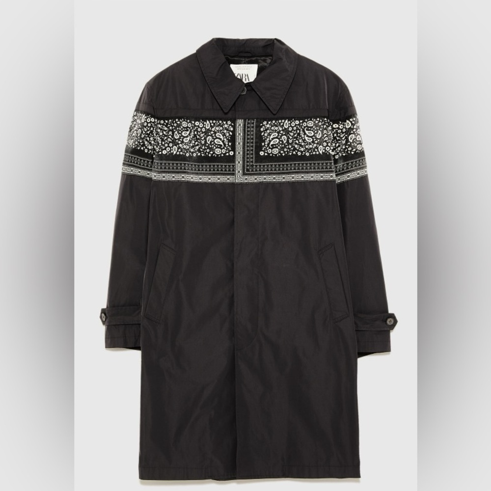 Zara Men’s Black and White Patterned Trench Coat A/W 2018 Special Collect Size M